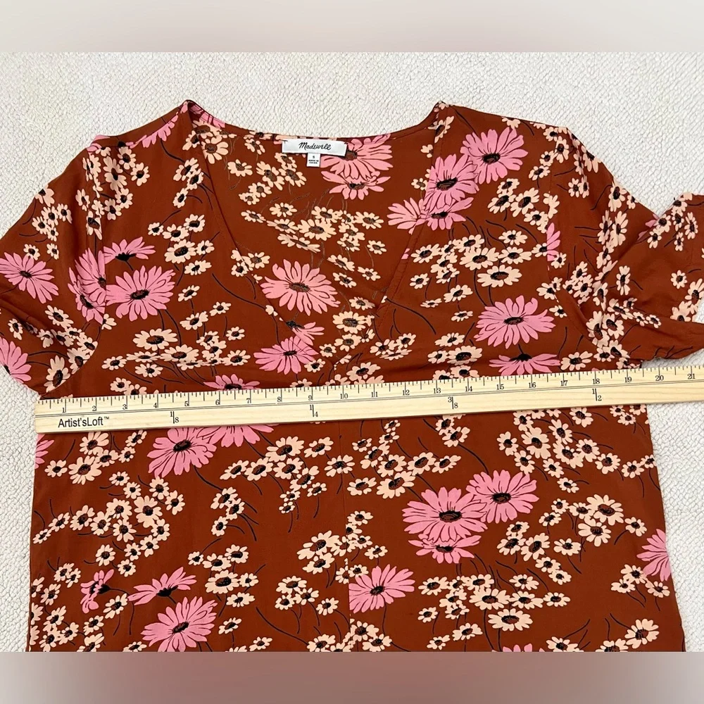 Madewell Novel Tie-Front Top in Hillside Daisies Multi Daisies Burnt Clay Size:S - Picture 12 of 15